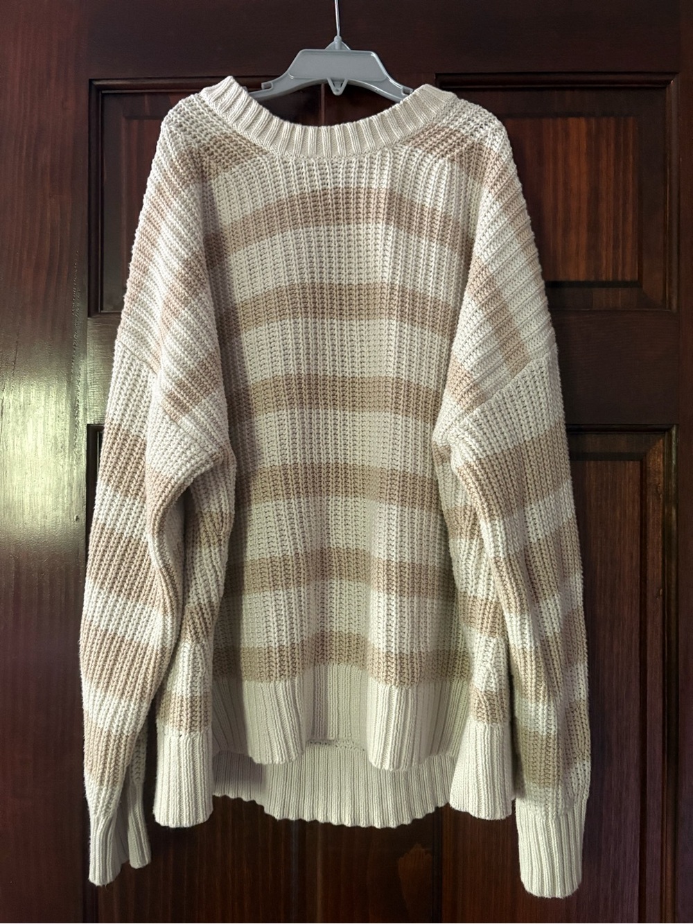 American Eagle Striped Chunky Knit Sweater - Cream & Beige